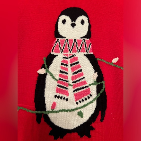 CROWN & IVY Christmas sweater, red/white with penguin, sz S - Picture 2 of 8